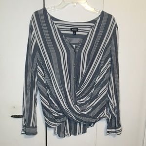 blue/grey and white stripe tie button up